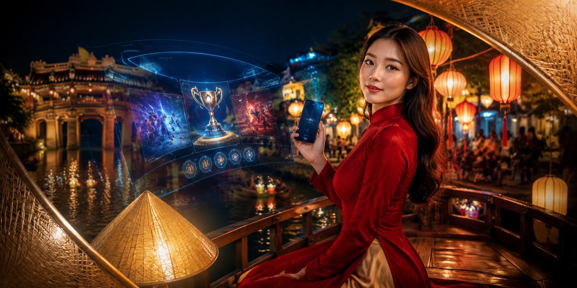 Người chơi Hội An trong trang phục áo dài tham gia esports betting một cách thư thái