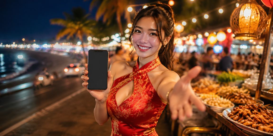 Người dùng tại Mũi Né đăng ký nhận bonus tại chợ đêm với không khí lễ hội sôi động